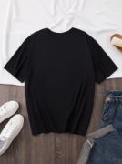 Baskılı Oversize Bisiklet Yaka T-shirt - Siyah resmi